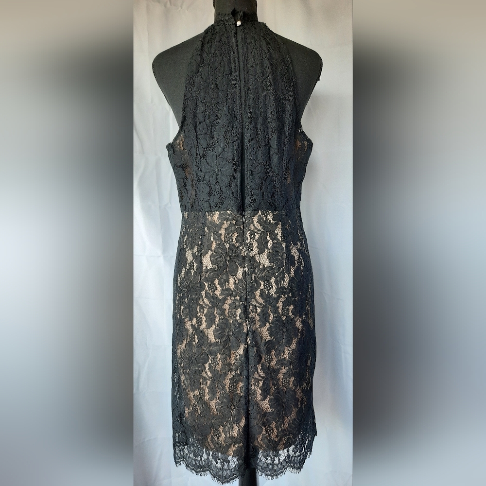 San Souci Black Lace Dress Halter Neck Stretch Midi Lgth Dark Floral - Picture 2 of 14